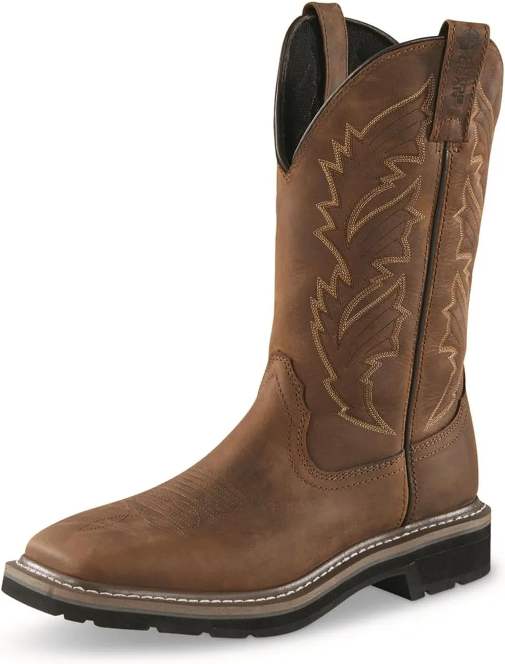 Guide Gear Men's Western Work 2.0 Pull-On Work Boots, Square Toe; Leather Uppers, Non-Slip Rubber Sole Shoes