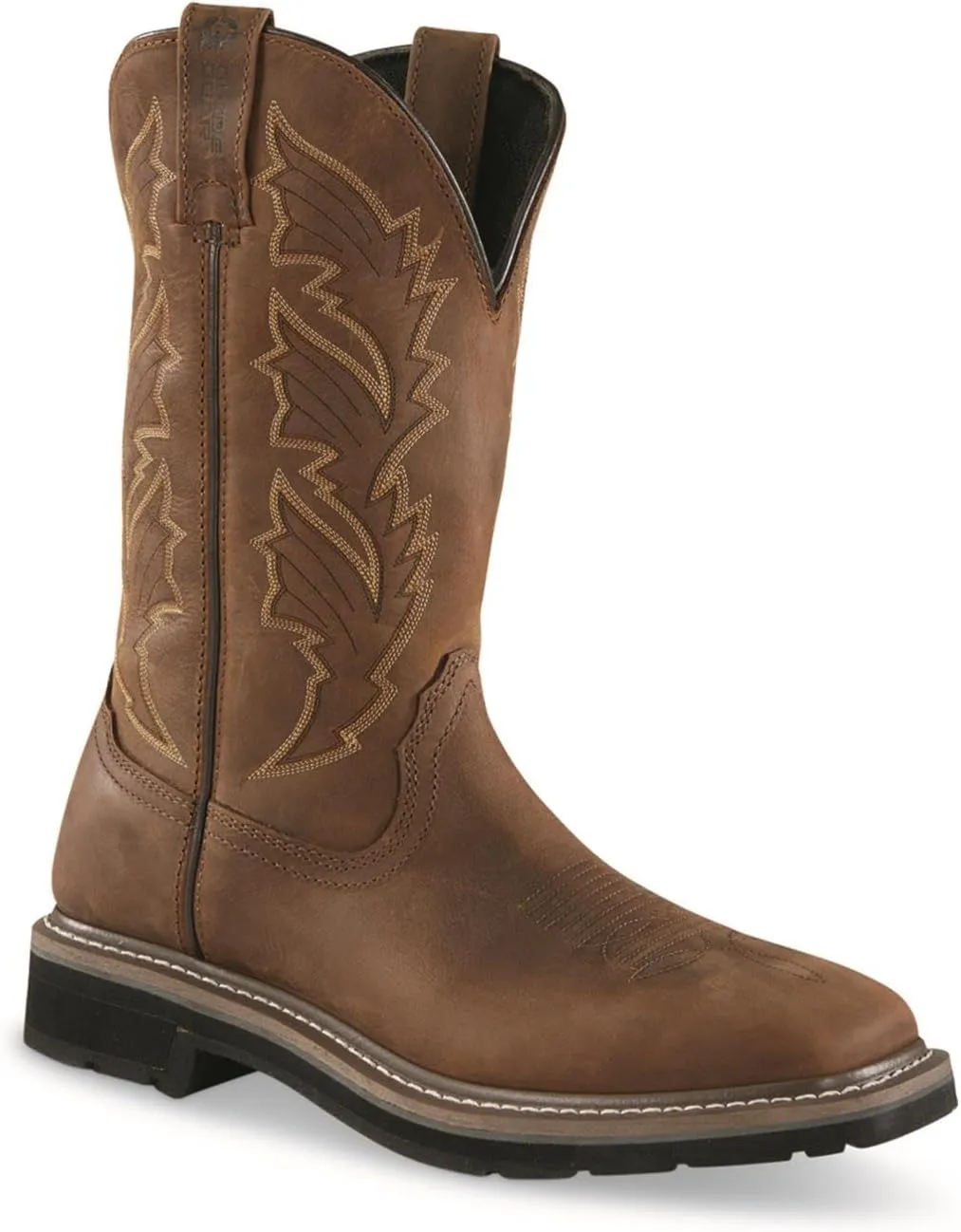 Guide Gear Men's Western Work 2.0 Pull-On Work Boots, Square Toe; Leather Uppers, Non-Slip Rubber Sole Shoes