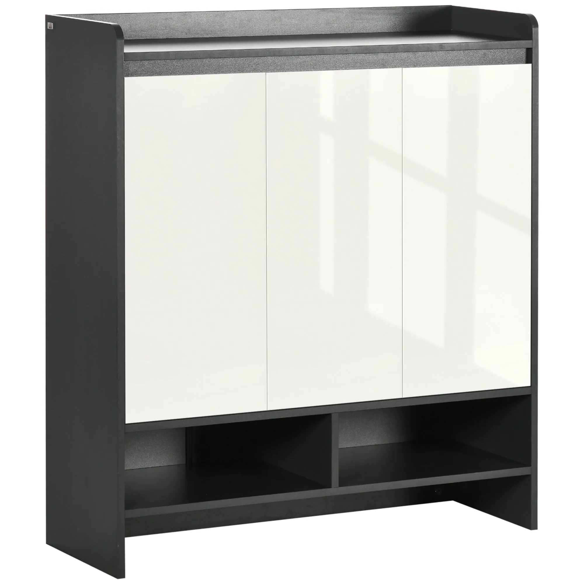 High Gloss Shoe Cabinet with White Doors and Open Shelves Hallway Shoe Cupboard Storage Organizer for 24 Pairs of Shoes Grey