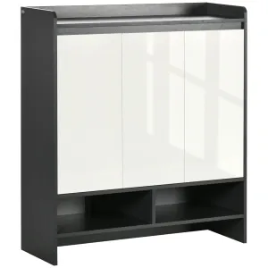 High Gloss Shoe Cabinet with White Doors and Open Shelves Hallway Shoe Cupboard Storage Organizer for 24 Pairs of Shoes Grey