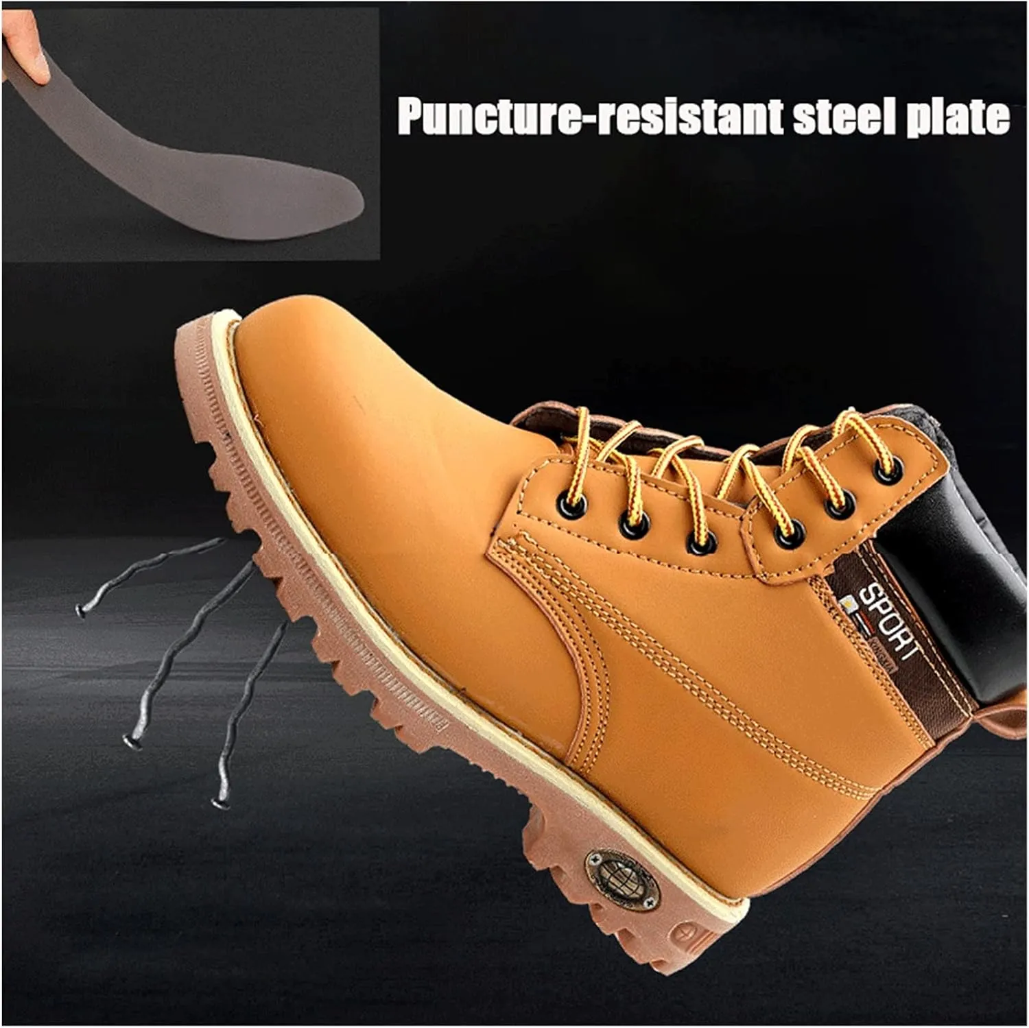 High Rise Hiking Boots, Outdoor Hiking Boots, Safety Workout Steel Toe Shose,high- top Leather Tactical Combat Boots, Breathable and Durable Trekking Ankle Boots, for Forestry Logging, Car Repair, FA