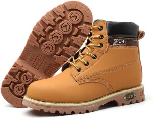 High Rise Hiking Boots, Outdoor Hiking Boots, Safety Workout Steel Toe Shose,high- top Leather Tactical Combat Boots, Breathable and Durable Trekking Ankle Boots, for Forestry Logging, Car Repair, FA