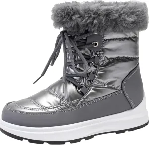 HINDOLA Waterproof Snow Boots for Women Faux Fur Cozy Warm Insulated Winter Boots Lace Up Mid-Calf Outdoor Shoes Walking Hiking Booties