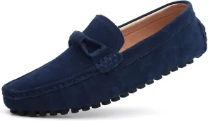 HOOENG Loafer Shoes Driving Moccasins for Men Round Toe Driving Loafers Suede Vamp Resistant Flat Heel Flexible Outdoor Slip On (Color : Dark Blue, Size : 9)