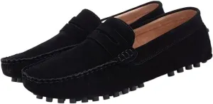 HOOENG Mens Shoe Men's Loafers Driving Penny Loafers Simple Solid Colors Suede Vamp Comfortable Flat Heel Resistant Lightweight Prom Slip On (Color : Black, Size : 10.5)
