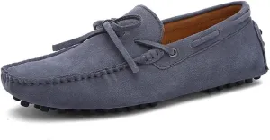 HOOENG Shoes Smoking Loafer for Men Boat Shoes Genuine Leather Stitching Details Round Toe Suede Vamp Lightweight Flat Heel Flexible Anti-Slip Casual (Color : Grey, Size : 7.5)