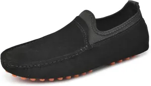HOOENG Smoking Loafer for Men Lightweight Large Size Genuine Suede Leather Moc Toe Resistant Anti-Slip Flexible Lightweight Flat Heel Casual Slip On (Color : Black, Size : 7)