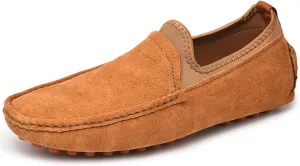 HOOENG Smoking Loafer for Men Lightweight Large Size Genuine Suede Leather Moc Toe Resistant Anti-Slip Flexible Lightweight Flat Heel Casual Slip On (Color : Brown, Size : 8.5)