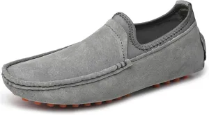 HOOENG Smoking Loafer for Men Lightweight Large Size Genuine Suede Leather Moc Toe Resistant Anti-Slip Flexible Lightweight Flat Heel Casual Slip On (Color : Gray, Size : 6.5)