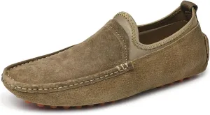 HOOENG Smoking Loafer for Men Lightweight Large Size Genuine Suede Leather Moc Toe Resistant Anti-Slip Flexible Lightweight Flat Heel Casual Slip On (Color : Khaki, Size : 12)