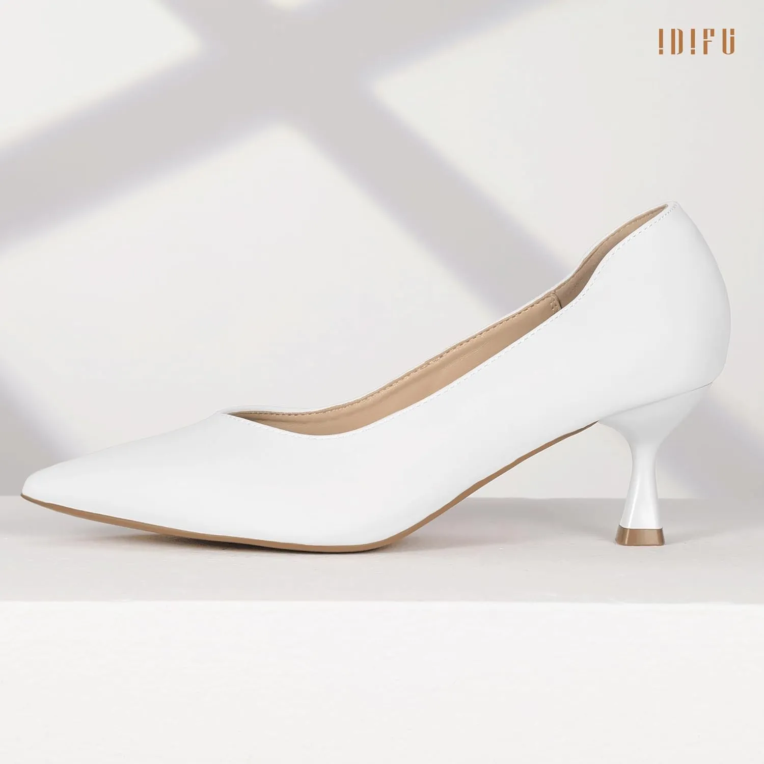 IDIFU IN3 Women's Pumps Kitten Closed Toe Heels Low Pointed Toe Heels Wedding Bridal Office Formal Work Prom Dress Shoes for Women Comfortable Dressy Trendy Cute Pumps Shoes