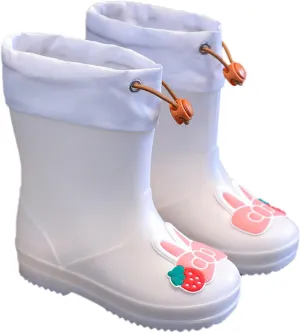 Infant Cartoon Rain Shoes with Rabbit Design Pink Children's Rain Boots Textured Soles Non Slip Toddler Metallic Boots