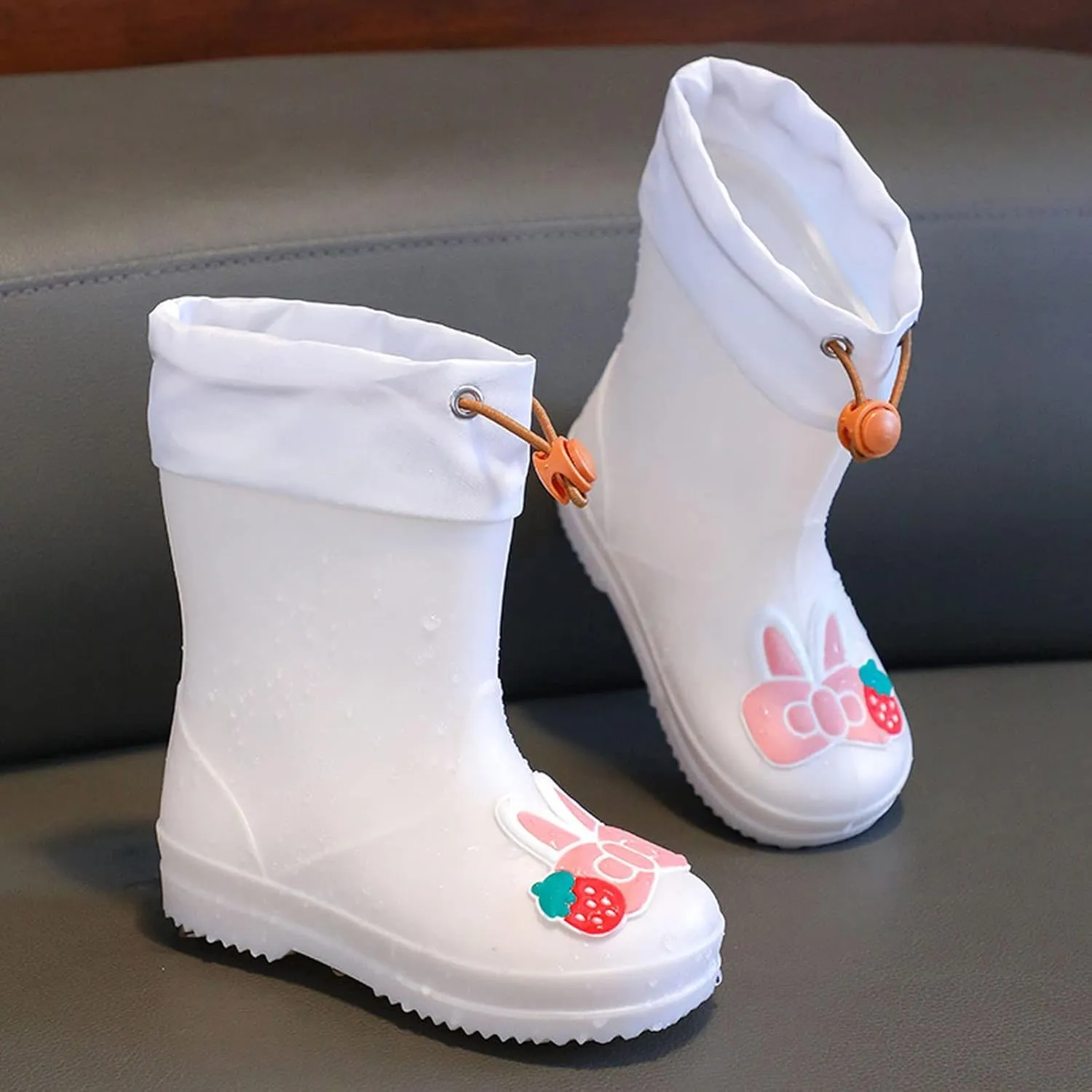 Infant Cartoon Rain Shoes with Rabbit Design Pink Children's Rain Boots Textured Soles Non Slip Toddler Metallic Boots