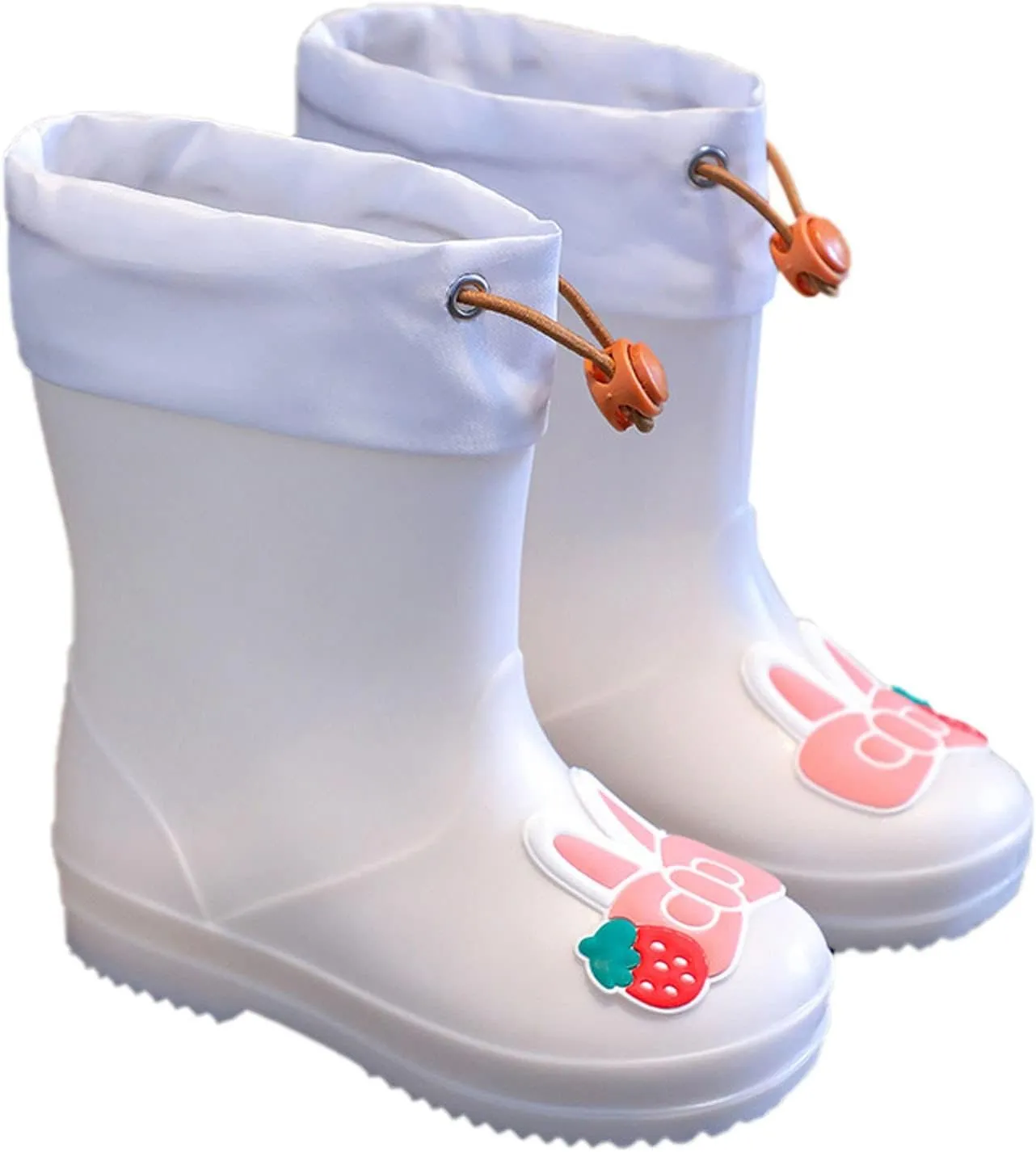 Infant Cartoon Rain Shoes with Rabbit Design Pink Children's Rain Boots Textured Soles Non Slip Toddler Metallic Boots