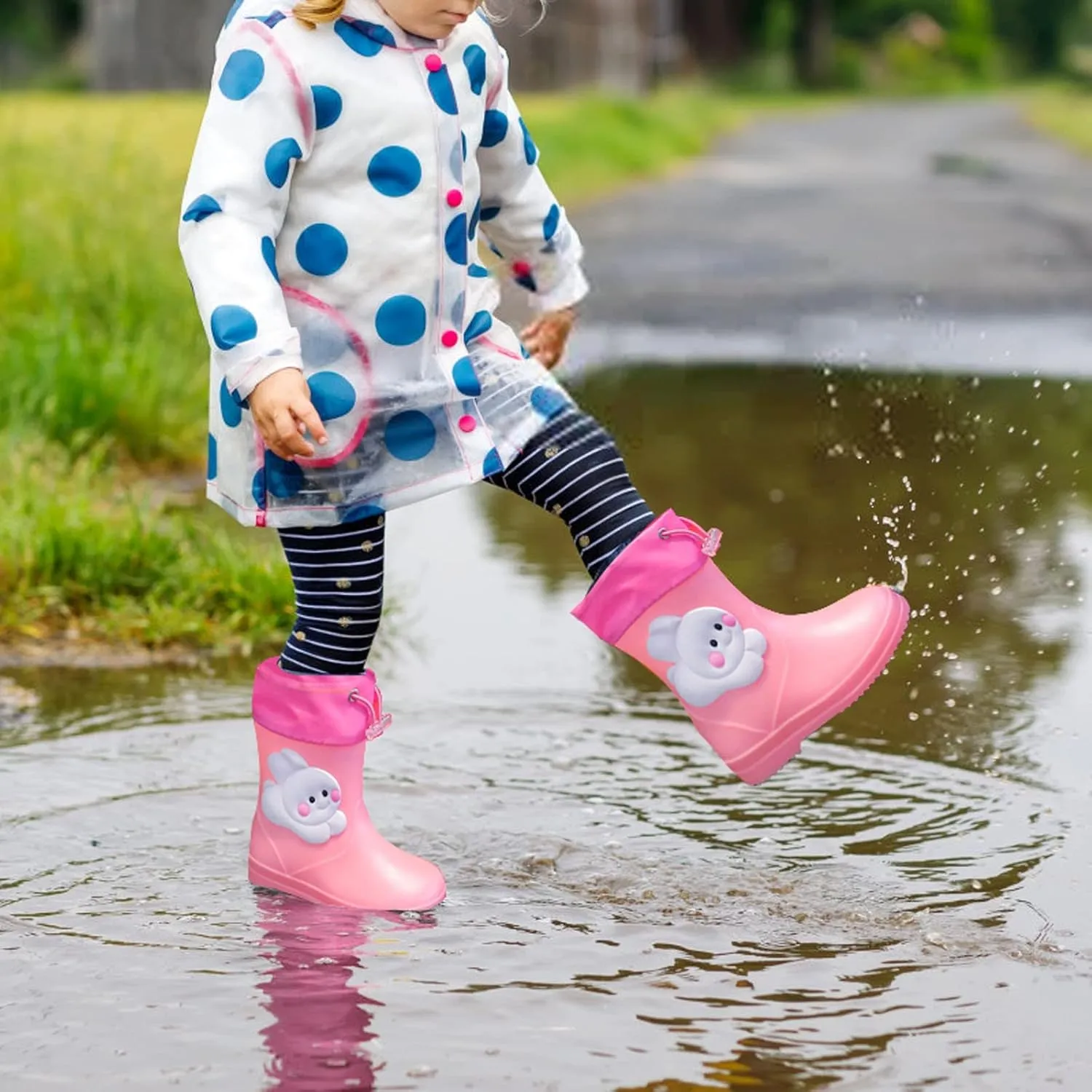 Infant Cartoon Rain Shoes with Rabbit Design Pink Children's Rain Boots Textured Soles Non Slip Toddler Metallic Boots