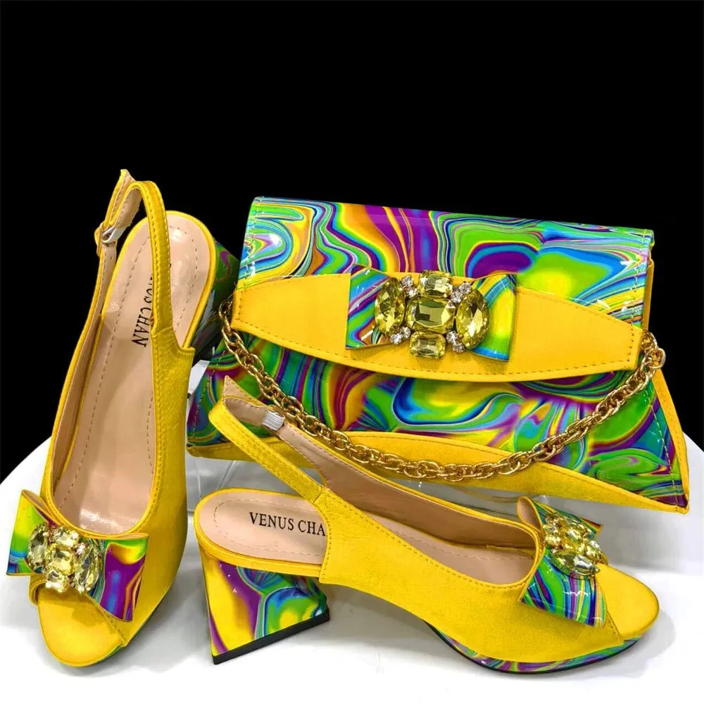 Italian Rhinestone Shoes and Bag Set for Summer Parties 2024