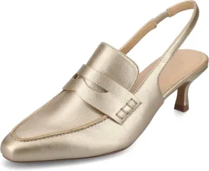 Journee Collection Womens Amory Penny Loafer Dress Pumps Cushioned Kitten Heel Sling Back Pull On Square Toe Shoes Champagne 9 Wide Womens US