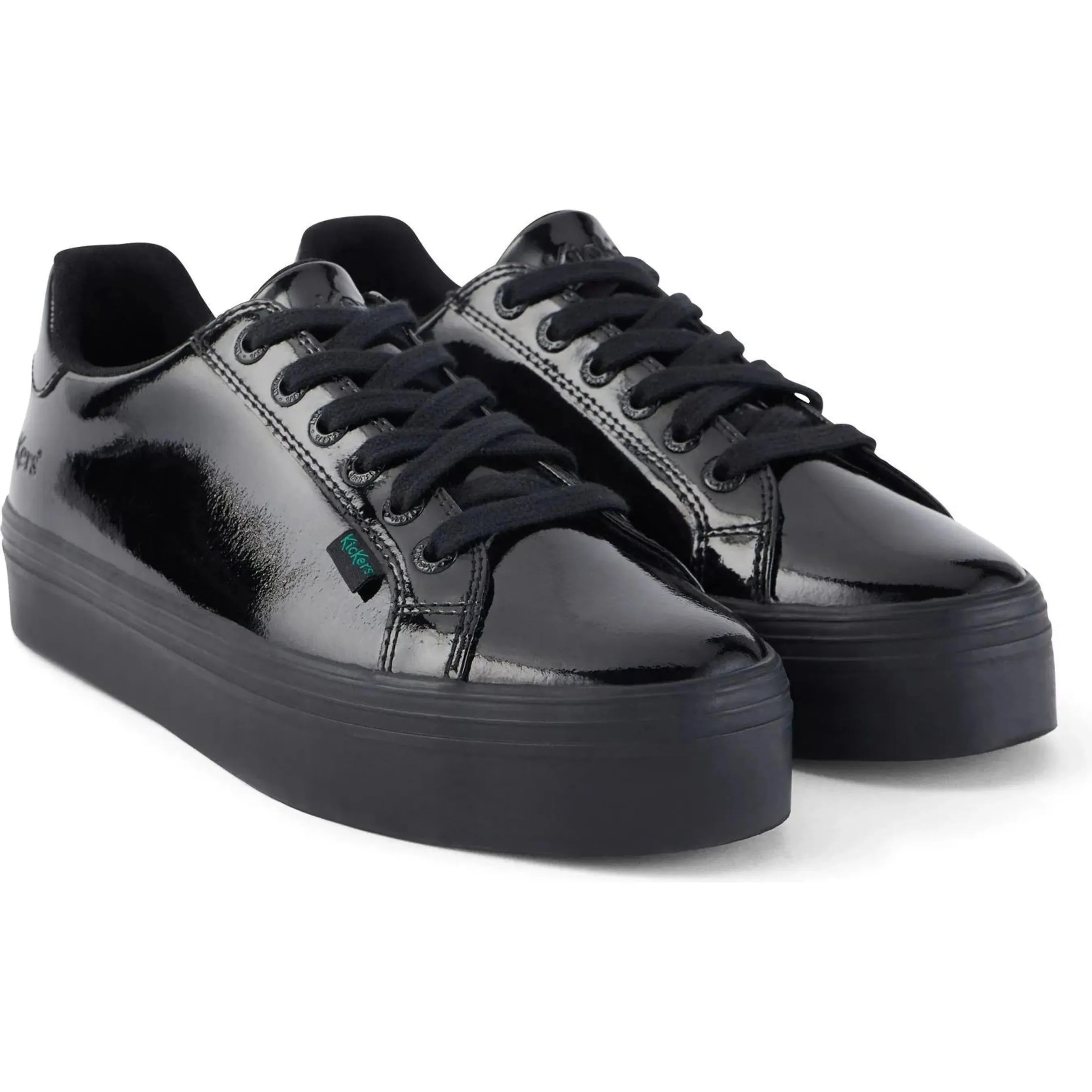 Kickers Tovni Stack BLACK  Patent Leather Lace Up Shoes