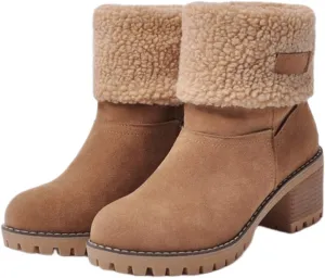 Ladmiple Snow Boots For Women Cute High Top Winter Warm Ankle Booties Fur Lined Anti-Slip Outdoor Slip On Mid Calf Warm Shoes