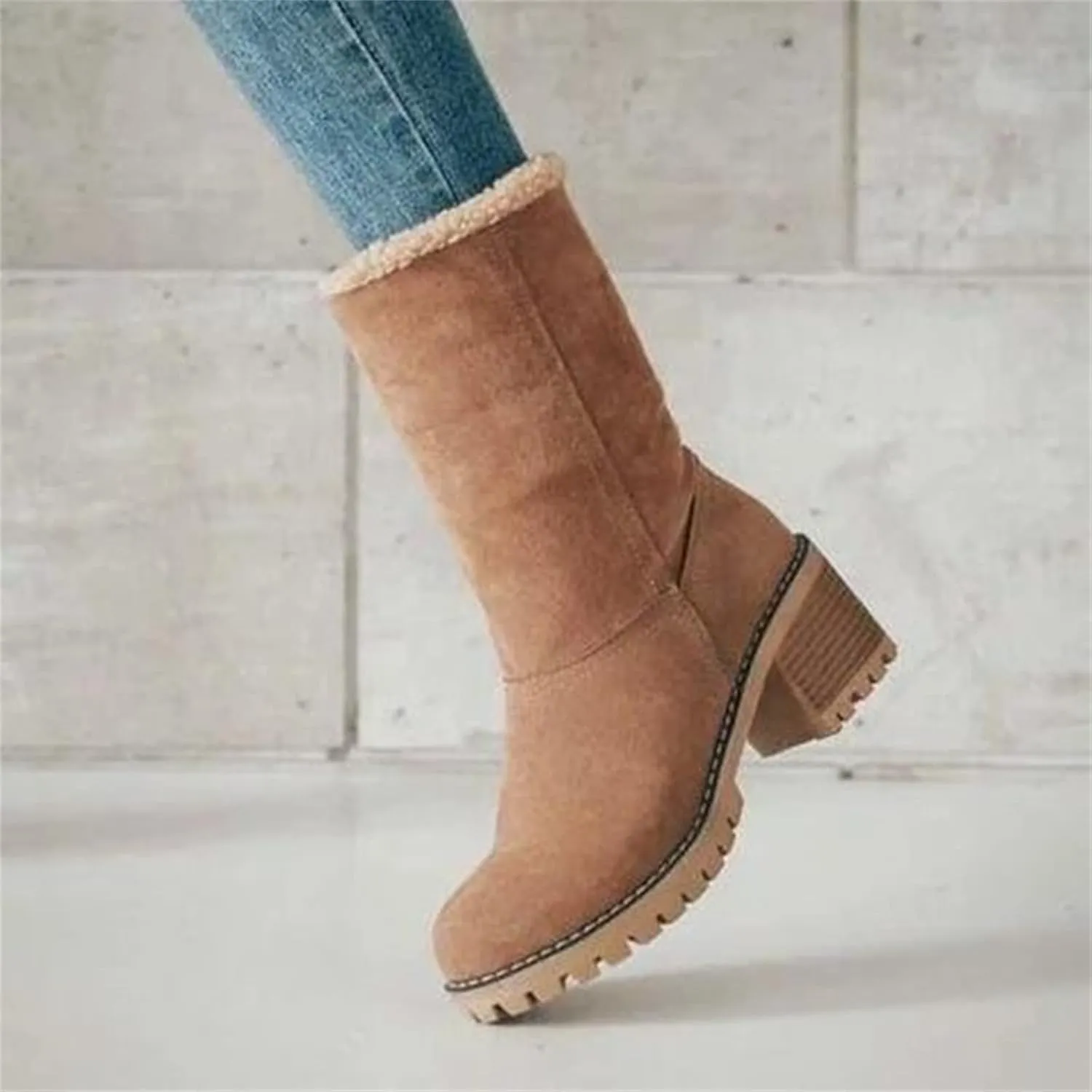 Ladmiple Snow Boots For Women Cute High Top Winter Warm Ankle Booties Fur Lined Anti-Slip Outdoor Slip On Mid Calf Warm Shoes