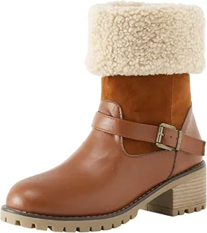 Ladmiple Snow Boots For Women Tall Mid Calf Winter Warm Boots Fur Lined Anti-Slip Outdoor Slip On Comfortable Warm Shoes