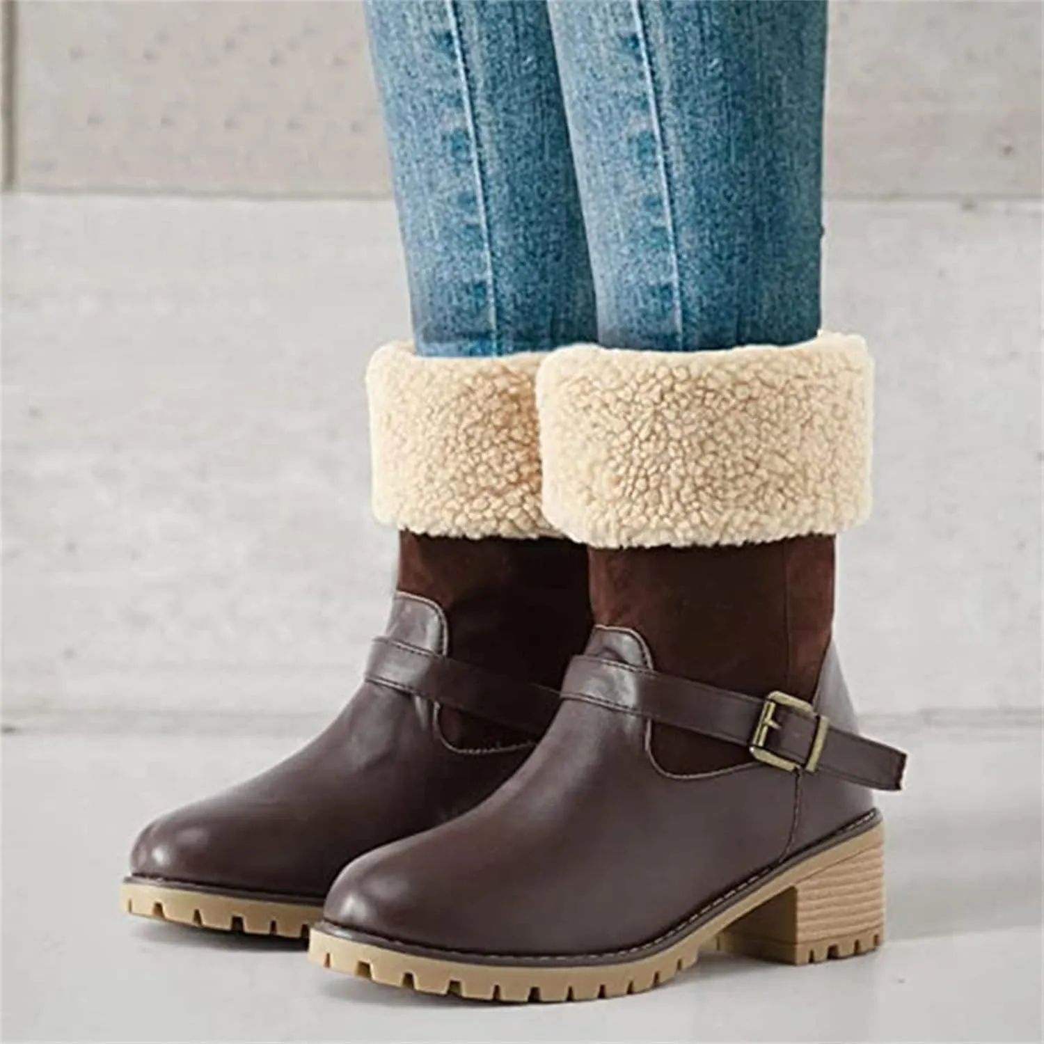Ladmiple Snow Boots For Women Tall Mid Calf Winter Warm Boots Fur Lined Anti-Slip Outdoor Slip On Comfortable Warm Shoes