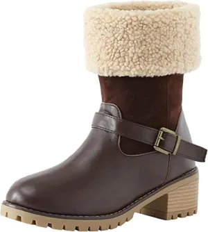 Ladmiple Snow Boots For Women Tall Mid Calf Winter Warm Boots Fur Lined Anti-Slip Outdoor Slip On Comfortable Warm Shoes