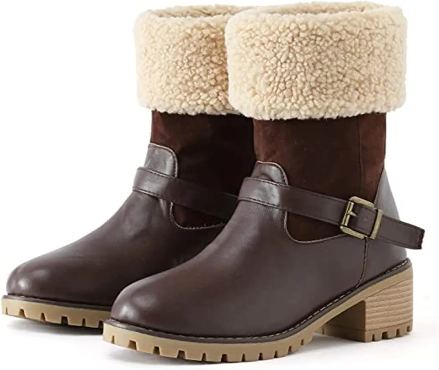 Ladmiple Snow Boots For Women Tall Mid Calf Winter Warm Boots Fur Lined Anti-Slip Outdoor Slip On Comfortable Warm Shoes