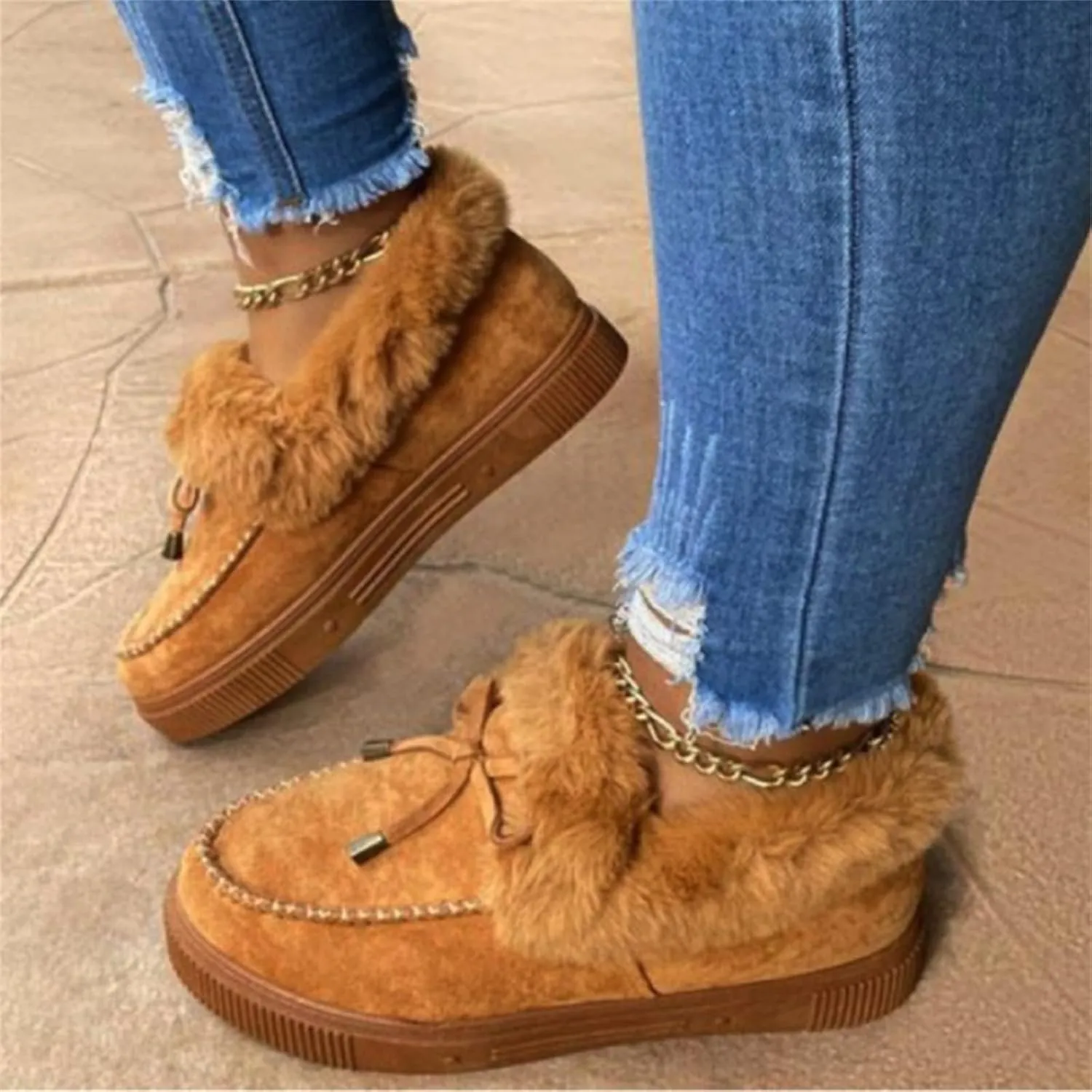 Ladmiple Snow Boots For Women Wide Faux Fur Lined Slip On Winter Warm Ankle Booties Fashion Thickening Outdoor Walking Shoes