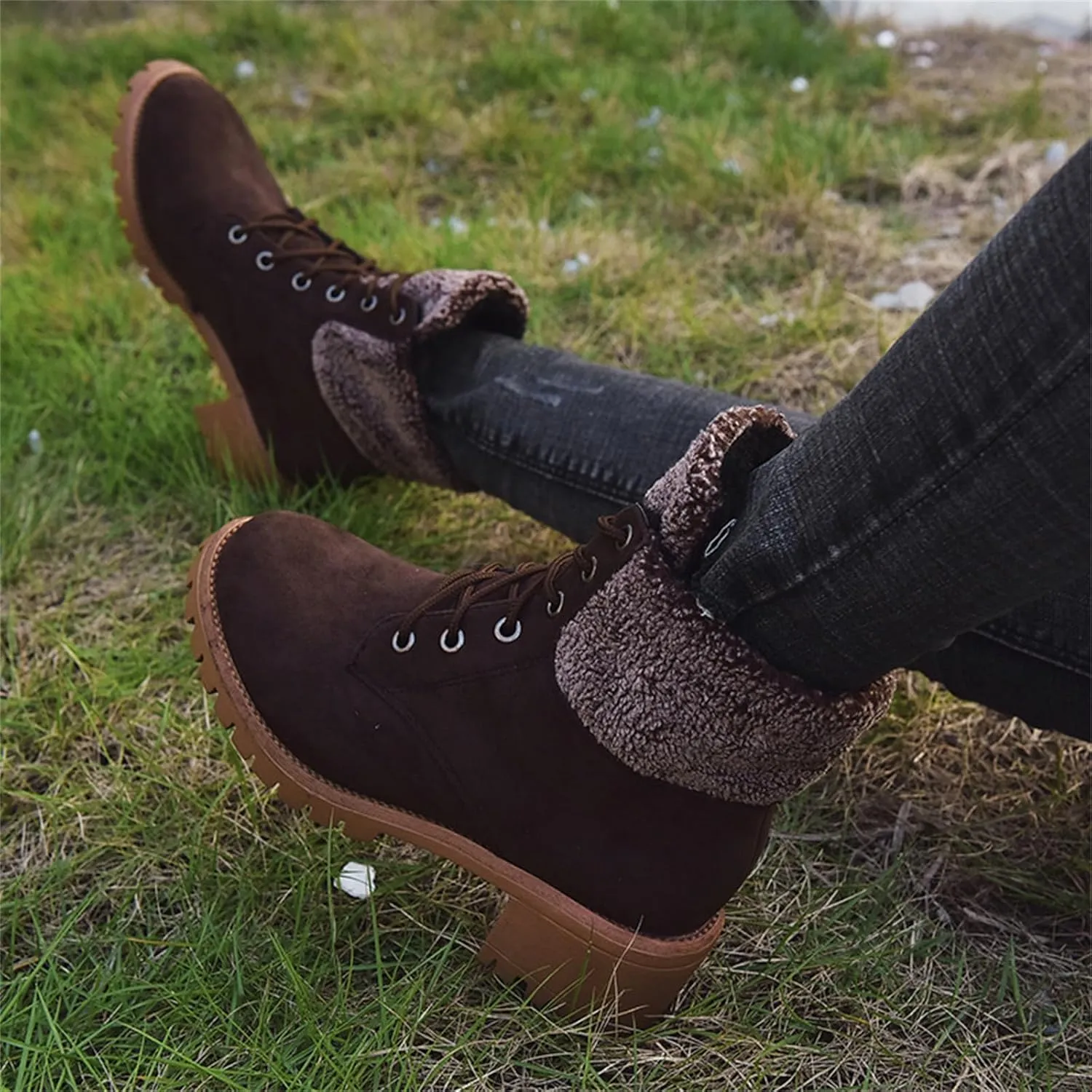 Ladmiple Womens Snow Boots Warm Ankle Booties Comfortable Lace Up Outdoor Fur Lined Walking Winter Shoes Combat Boots