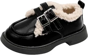 Little/Big Girls Fleece Plush PU Leather ??occasin Loafers Kids Soft Sole Slip-On Outdoor Casual Baby Girl Shoe