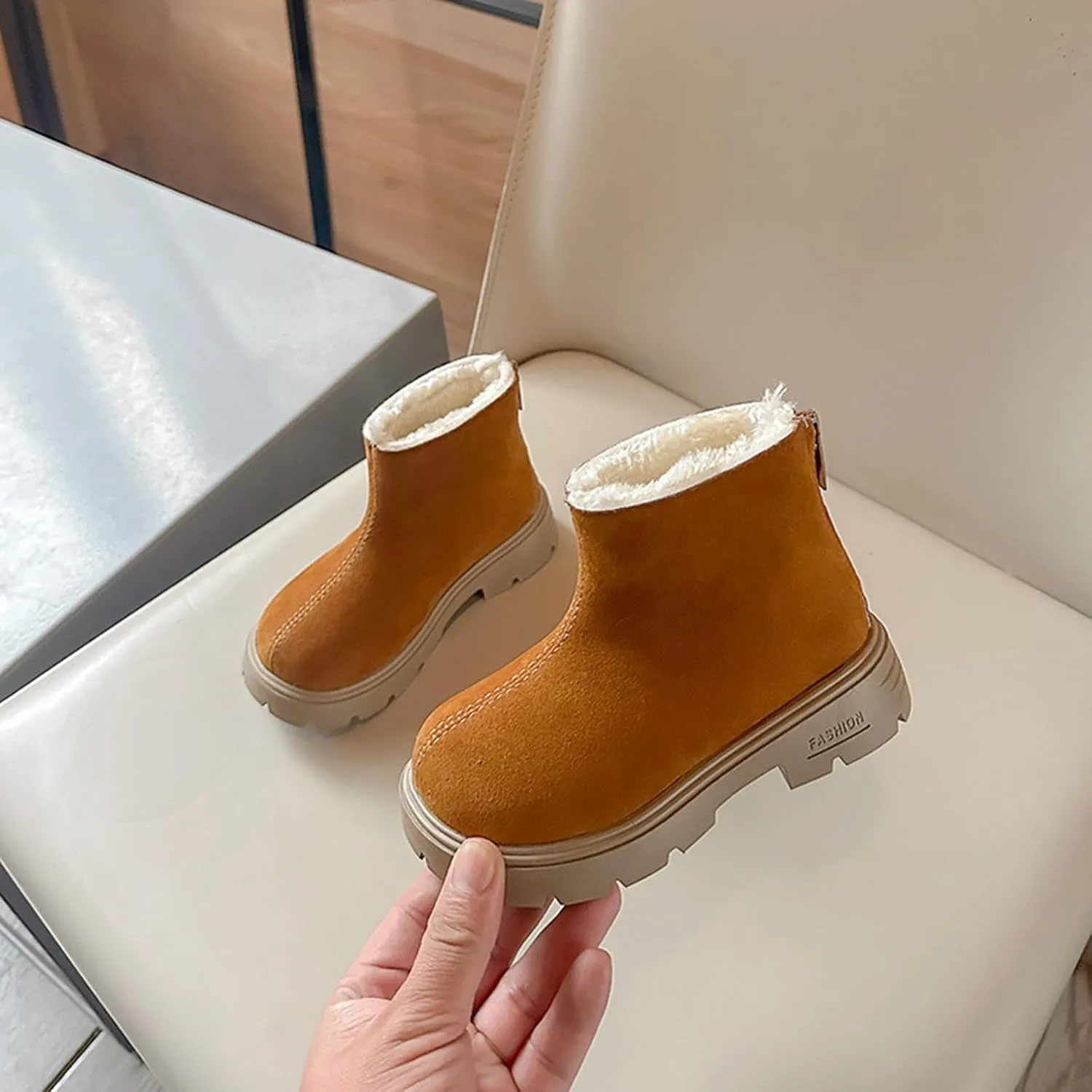 Low Heel Plush Mini Snow Boots for Toddler Kids, Girls Cozy Fleece Fr Lined Zip Up Classic Toddler Girl Shoes Size 6