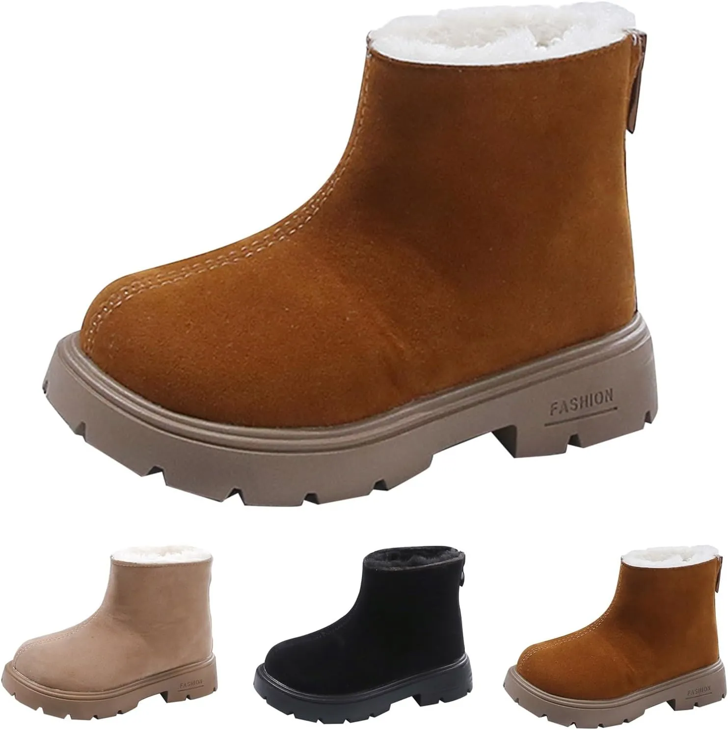 Low Heel Plush Mini Snow Boots for Toddler Kids, Girls Cozy Fleece Fr Lined Zip Up Classic Toddler Girl Shoes Size 6