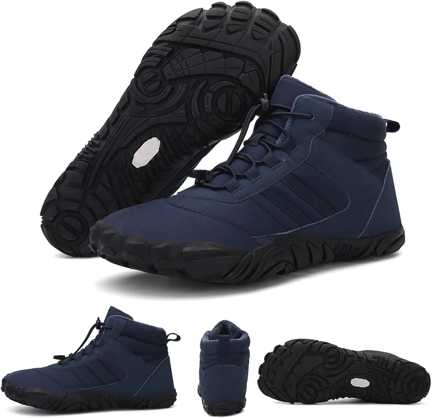 Mens and Womens Barefoot Hiking Boots | Zero Drop Warm Lined Winter Snow Boots with Wide Toe Box | Waterproof Ankle Booties with Elastic Cord Closure | Minimalist Five-Finger Sneakers for Outdoor Hiking and Walking