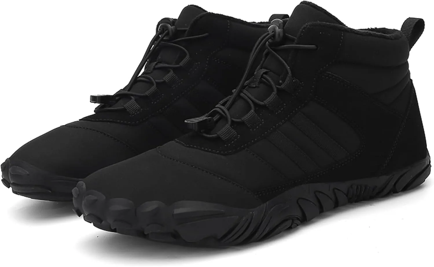Mens and Womens Barefoot Hiking Boots | Zero Drop Warm Lined Winter Snow Boots with Wide Toe Box | Waterproof Ankle Booties with Elastic Cord Closure | Minimalist Five-Finger Sneakers for Outdoor Hiking and Walking