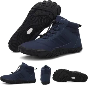 Mens and Womens Barefoot Hiking Boots | Zero Drop Warm Lined Winter Snow Boots with Wide Toe Box | Waterproof Ankle Booties with Elastic Cord Closure | Minimalist Five-Finger Sneakers for Outdoor Hiking and Walking