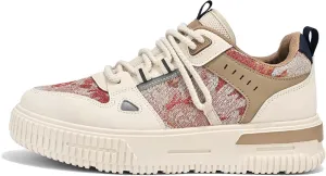 Mens and Womens Tie Up Low Top Skateboard Shoes Anti Slip and Wear Resistant Rubber Soles Casual Sneakers Patterned Short Distance Running Shoes Breathable Thick Soled Walking Shoes
