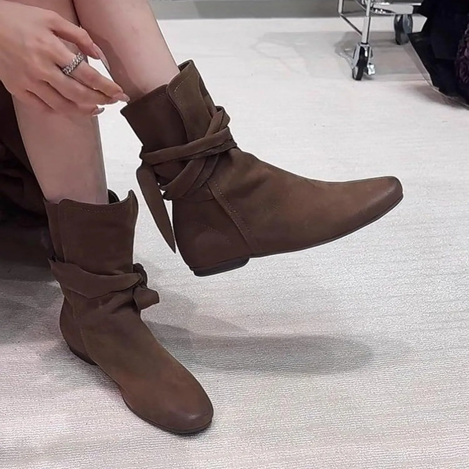 Mens Ankle Boots Woman Cowboy Boots Dancing Boots for Women Tall Leather Boots for Women Womens Ankle Boots with Heel Women's Black Suede Flat Ankle Boots
