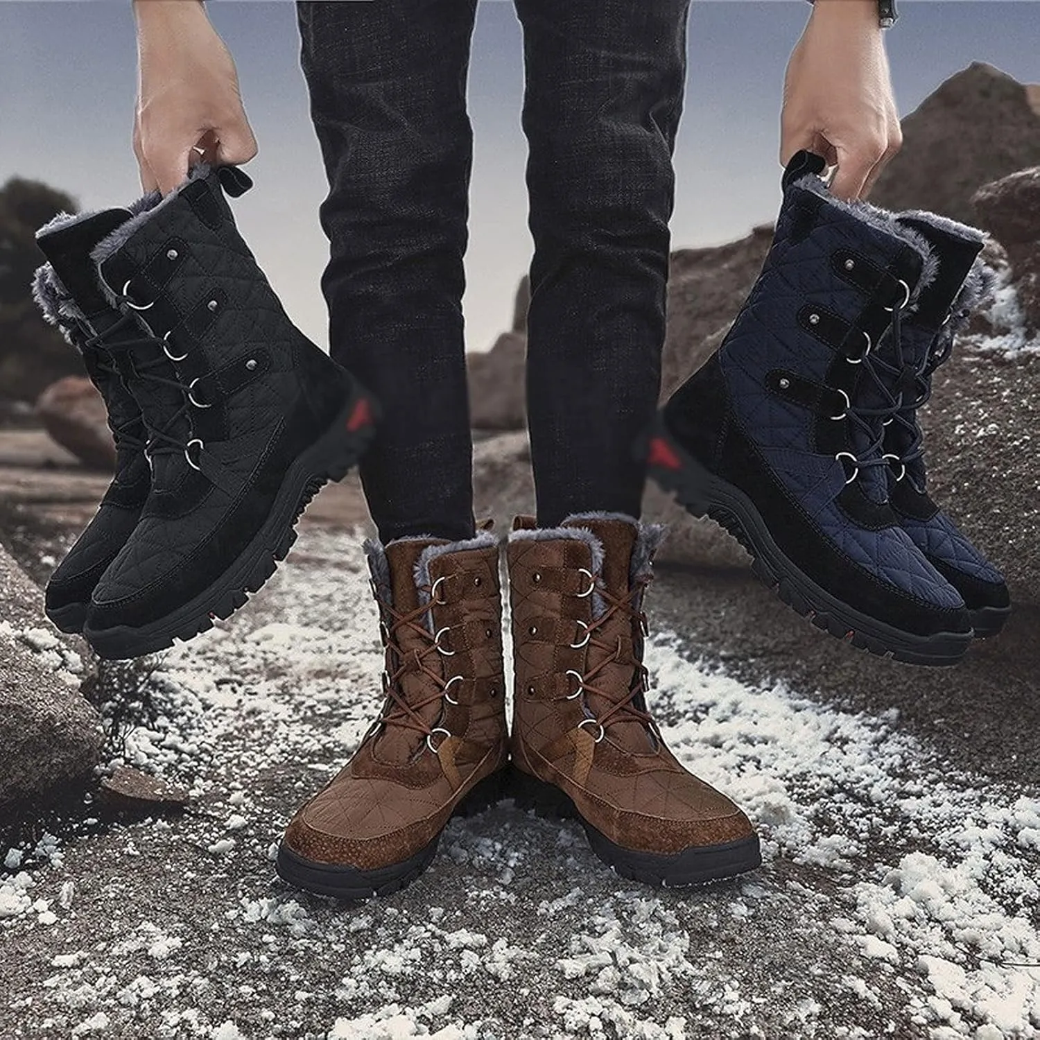Mens Boots Men's Winter Boots Waterproof Men's Boots Warm Plush Snow Boots Outdoor Non-slip Hiking Boots Work Shoes Men Ankle Boots