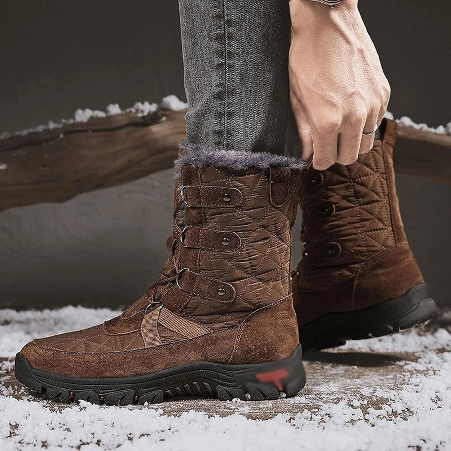 Mens Boots Men's Winter Boots Waterproof Men's Boots Warm Plush Snow Boots Outdoor Non-slip Hiking Boots Work Shoes Men Ankle Boots