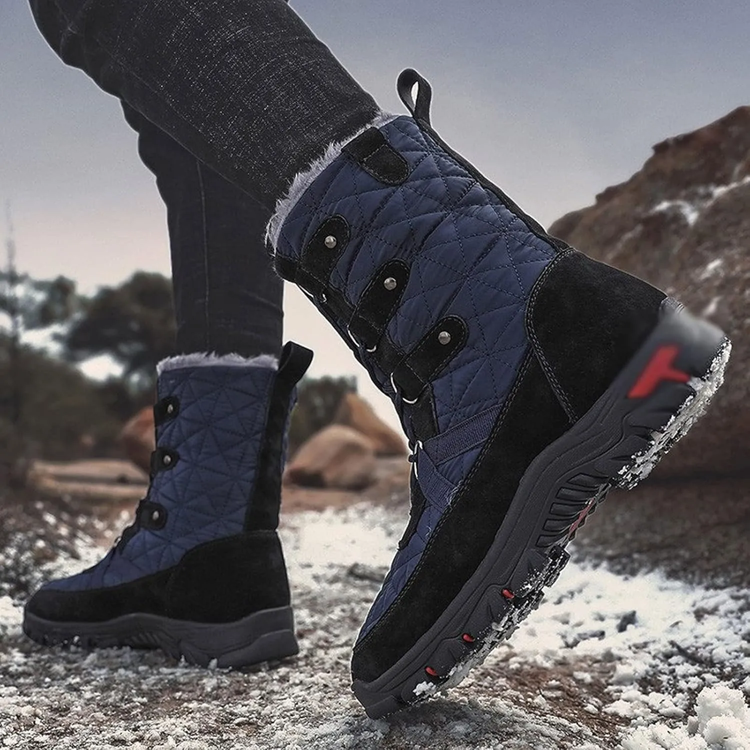 Mens Boots Men's Winter Boots Waterproof Men's Boots Warm Plush Snow Boots Outdoor Non-slip Hiking Boots Work Shoes Men Ankle Boots