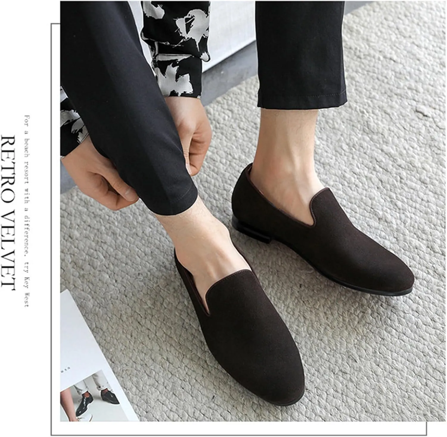 Men's Casual Velvet Loafers Slip-On Walking Dress Comfortable Fashion Shoes