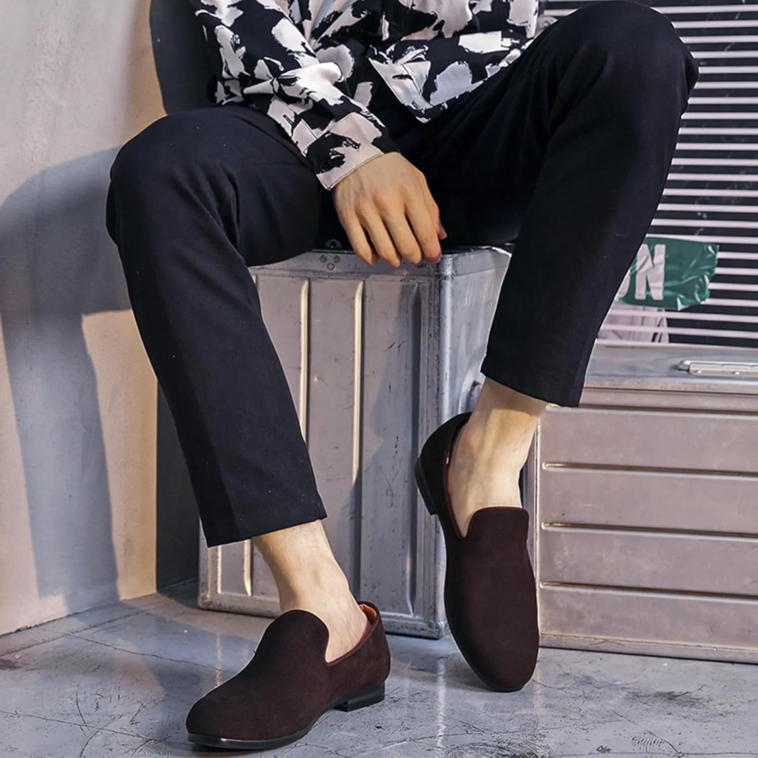 Men's Casual Velvet Loafers Slip-On Walking Dress Comfortable Fashion Shoes
