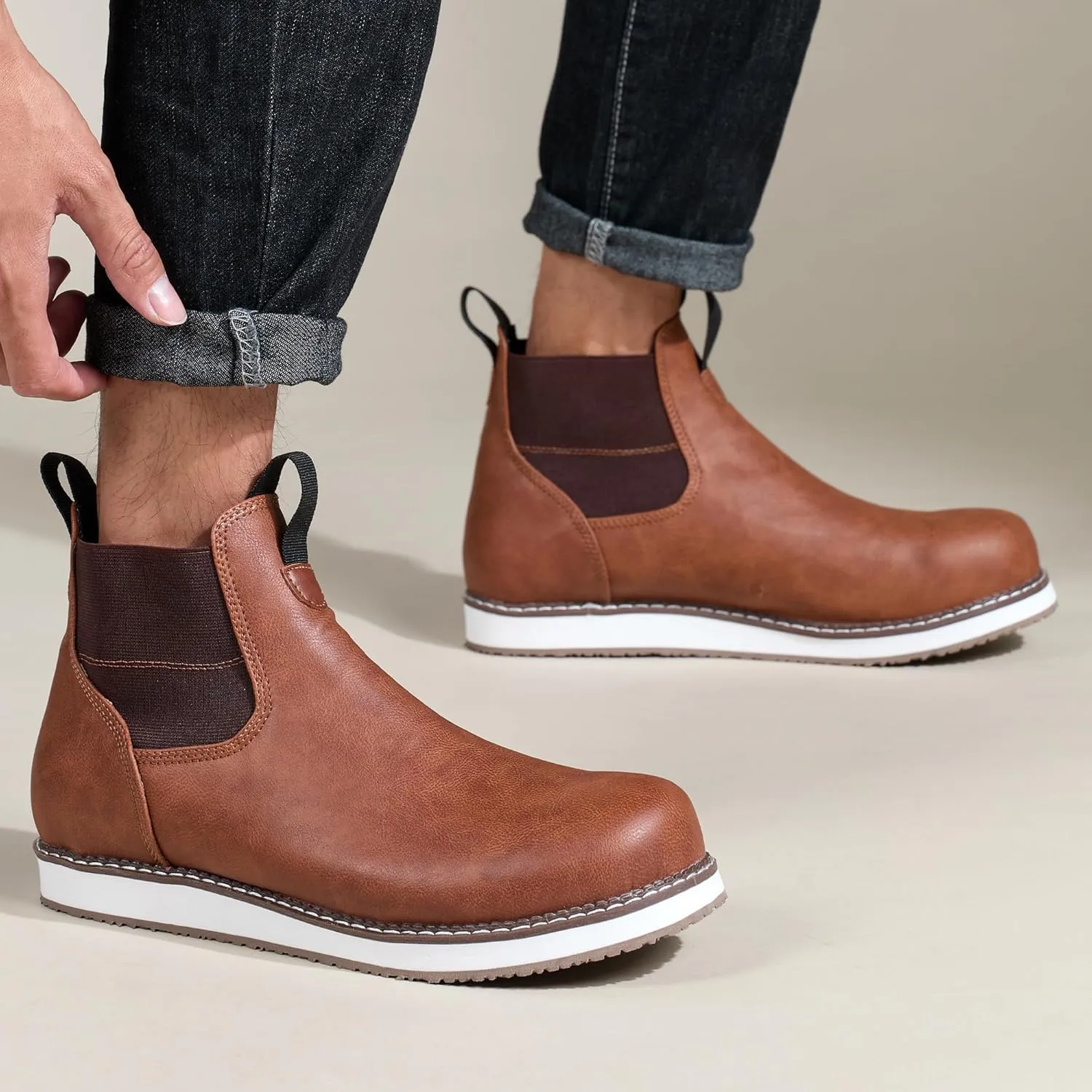 Men's Chelsea Boots Mid Top Slip On Chelsea Boots Outdoor Casual Boots Flat Street Hiking Boots