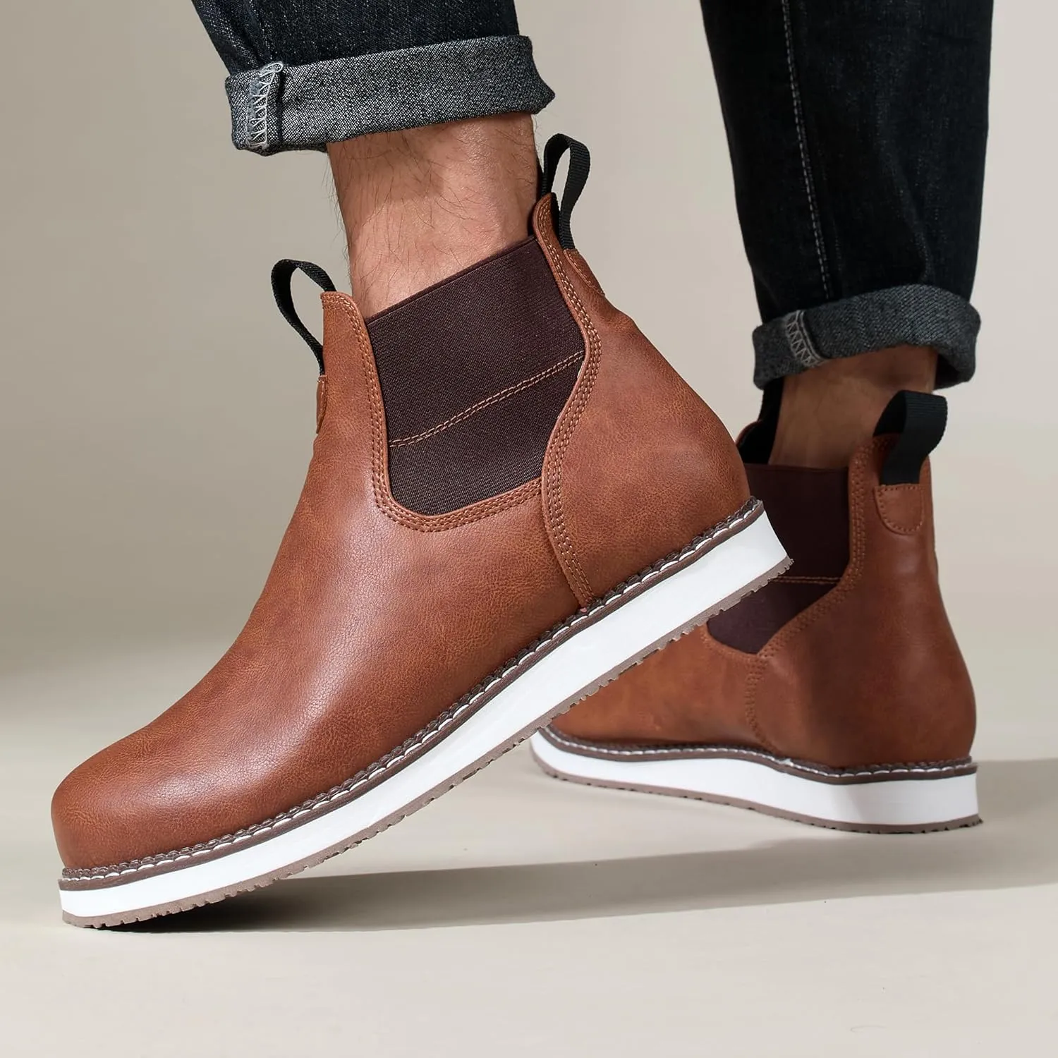 Men's Chelsea Boots Mid Top Slip On Chelsea Boots Outdoor Casual Boots Flat Street Hiking Boots