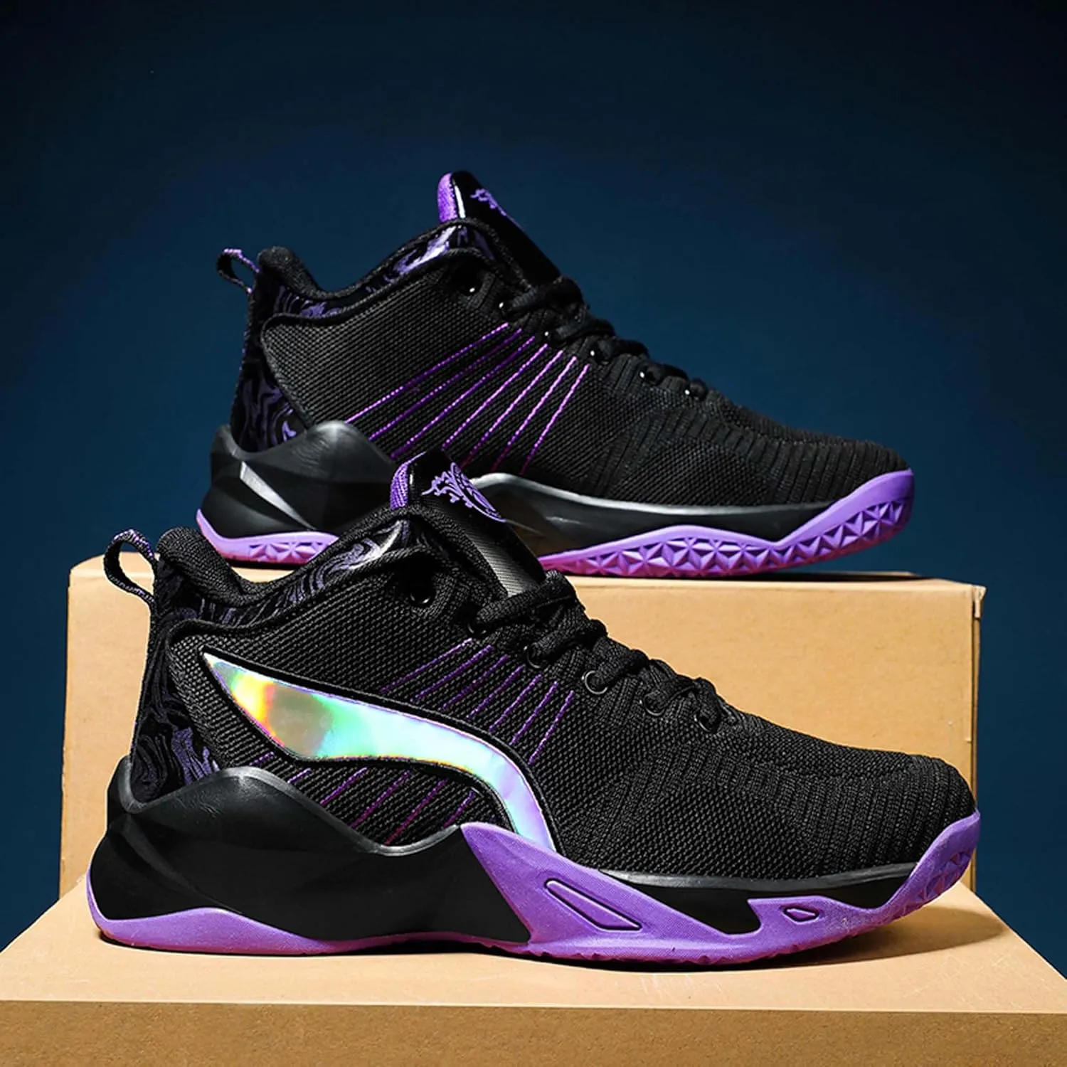 Men's Fashion Basketball Shoes Breathable Mesh Sports Running Shoes Outdoor Fashion Sneakers Lightweight Non-Slip Rubber Outsole Casual Walking Sneakers