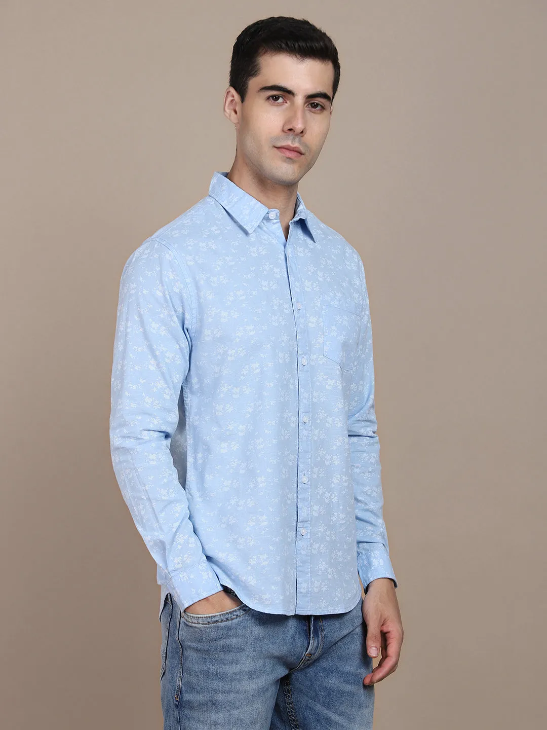 Men's Floral Printed Cotton Opaque Casual Shirt
