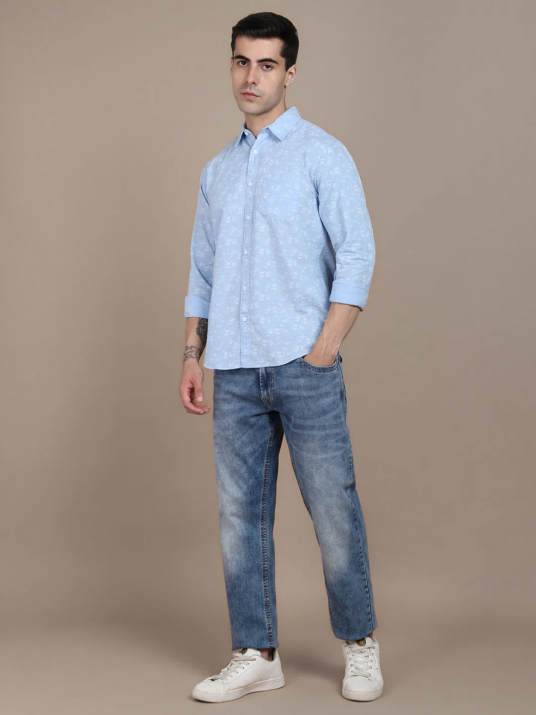 Men's Floral Printed Cotton Opaque Casual Shirt
