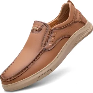 Men's Formal Leather Soft Soled Driving Loafers Business Comfort Soft Penny Classic Moccasins Hand Stitched Casual Leather Shoes