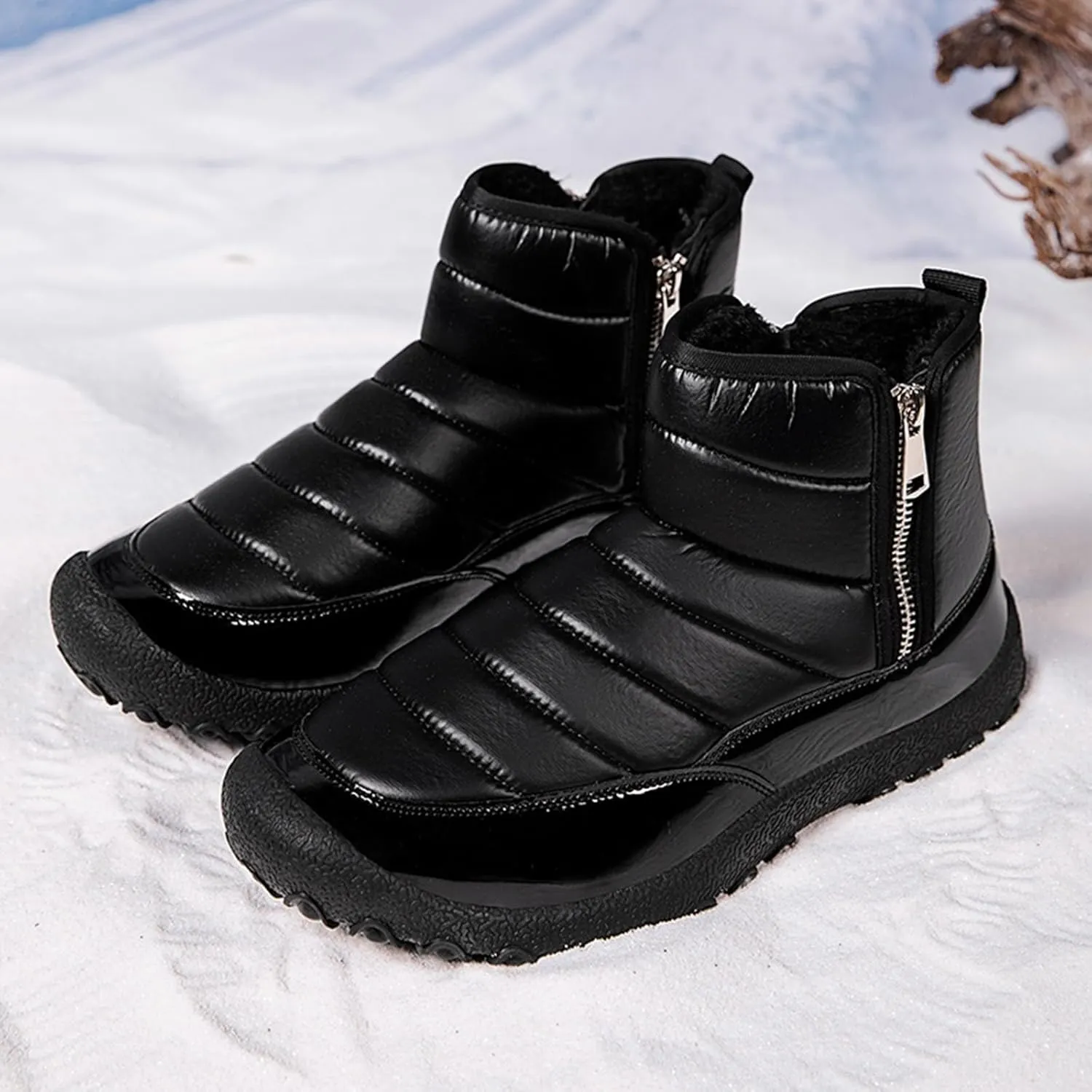 Mens Hiking Boots, Waterproof Fuzzy Boots Insulated Warm Boots Fur Lined Short Ankle Booties Womens Work Boots